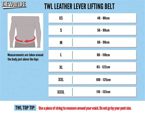 waist belt size chart.